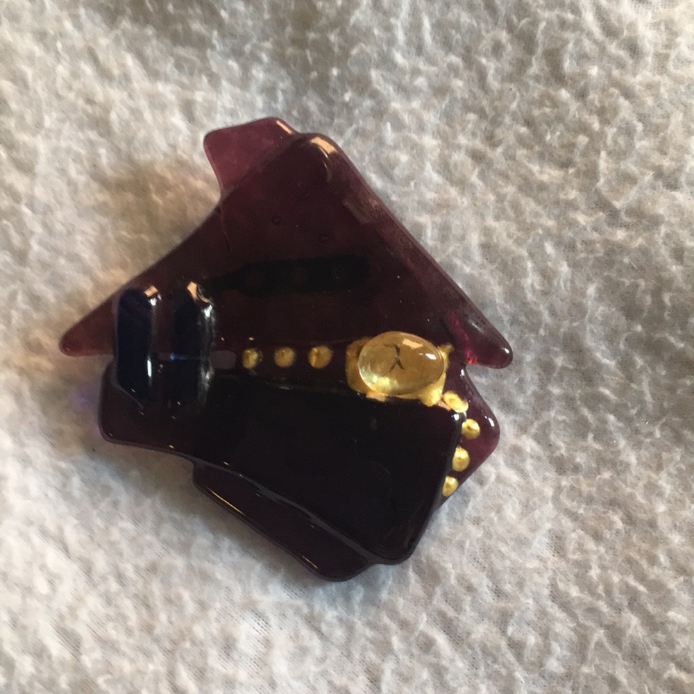 Purple and gold glass fish pin